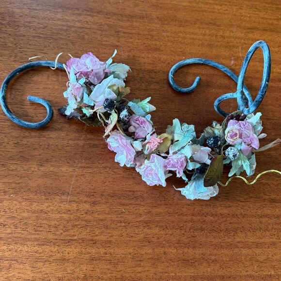 Floral Wall Candle or Vase Holder with Blue and Purple Floral Garland Accents - Picture 6 of 11